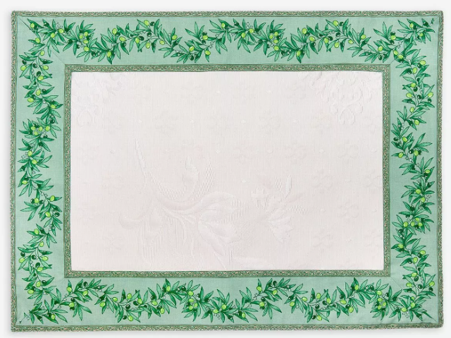Provence Jacquard tea mat (Olivette green - Delft white)